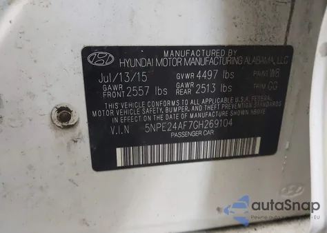 2016 Hyundai Sonata Se z USA, uszkodzony, nr VIN 5NPE24AF7GH269104